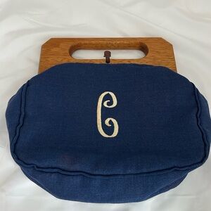 Trimingham’s  Bermuda bag Vintage Blue Handbag wood handle Monogram C purse MCM